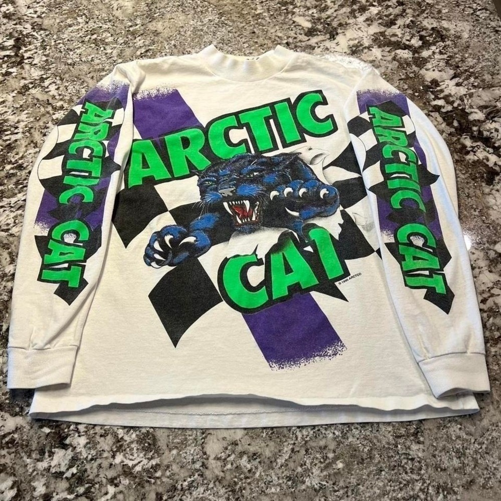 Vintage 1995 Arctic Cat Racing Long Sleeve T-Shirt White Large Made in USA 90s